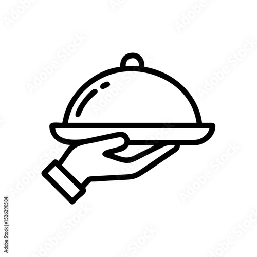 Server presents a cloche-covered dish at a fine dining restaurant during evening service for guests