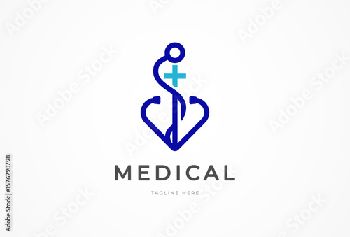 Medical Logo, Stethoscop with cross icon combination forming anchor logo symbol of Hope, vector illustration