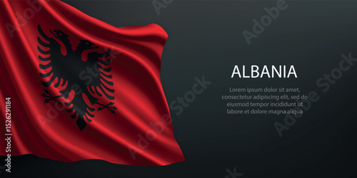 Albania national flag waving on dark background
