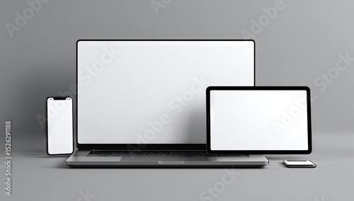 blank white screen computer, laptop, and tablet 