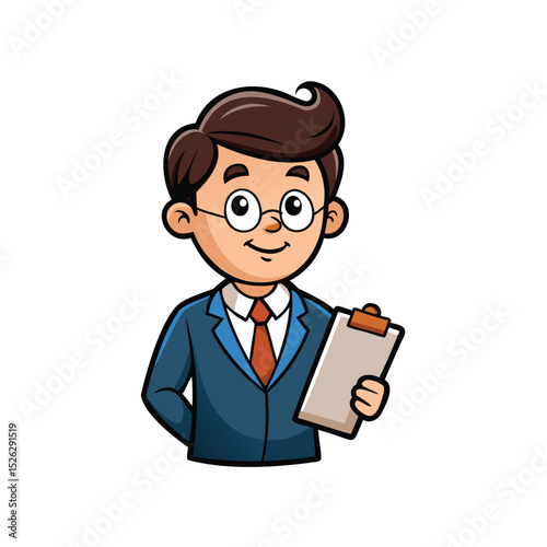 Cartoon business executive holding clipboard vector illustration