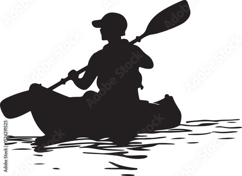 Kayaking Silhouette Vector Illustration on Transparent Background