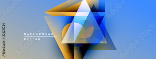 Abstract geometric shapes overlap. Blue, gold hues create modern background design. Soft gradients add depth, visual interest.