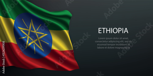 Ethiopia national flag waving on dark background