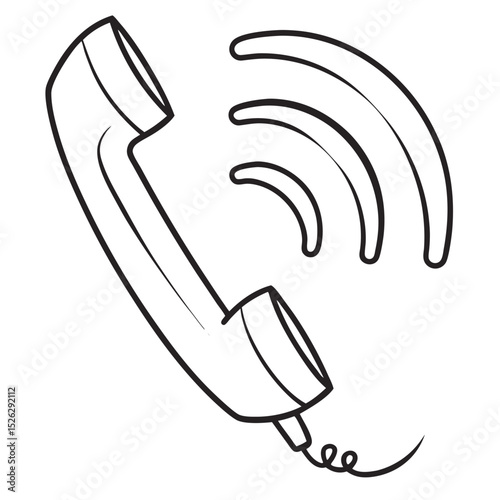 Retro Telephone Handset with Sound Waves in Black and White Silhouette