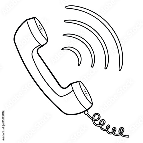 Ringing Telephone Handset with Cord and Signal Waves Silhouette