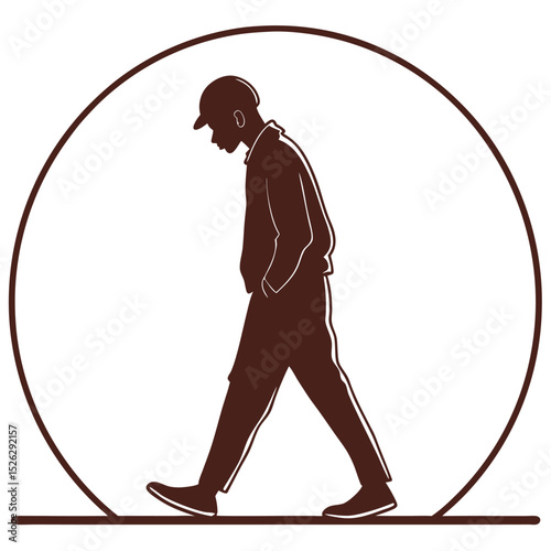 Man Walking Forward in Circle Frame Silhouette