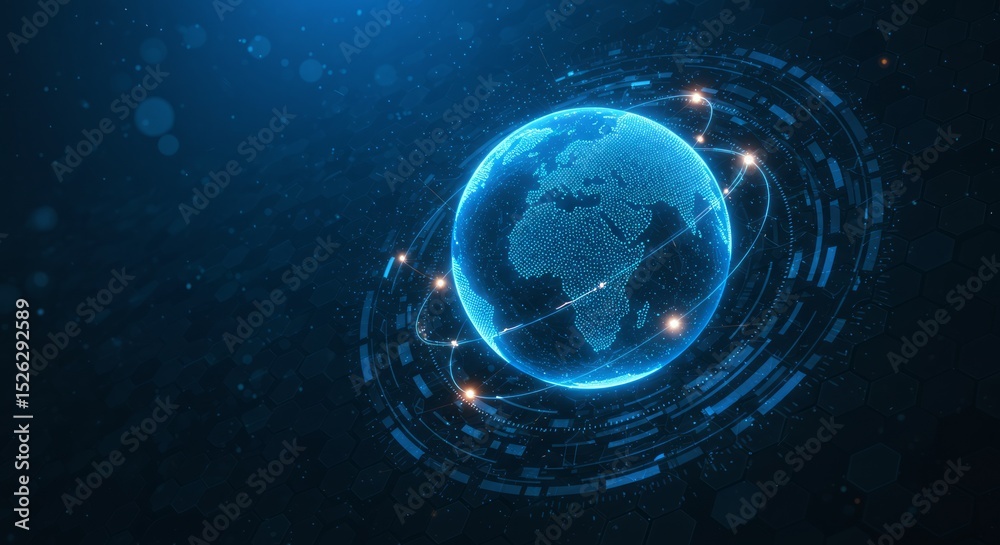 Obraz premium Global digital network. Abstract representation of the earth with technological connections
