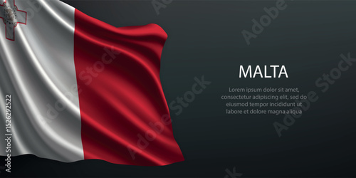 Malta national flag waving on dark background