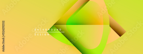 Abstract yellow design features overlapping curved shapes. Gradient colors create dynamic visual effect. Modern background element.