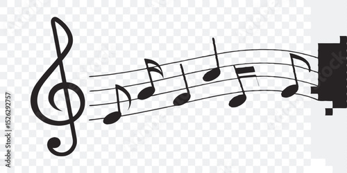 Musical Notes on Staff in Black and White Silhouette