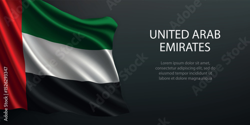United Arab Emirates national flag waving on dark background