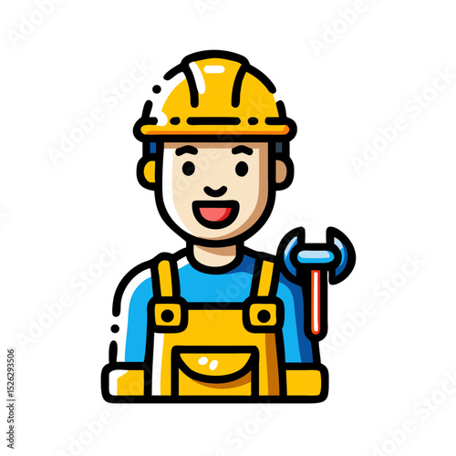 Construction worker with hard hat and tool smiling in a casual setting during daylight hours