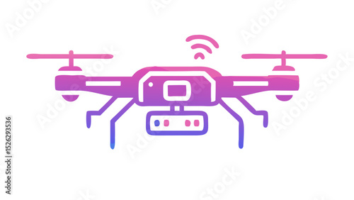 Colorful illustration of a drone in flight with wireless signals above it