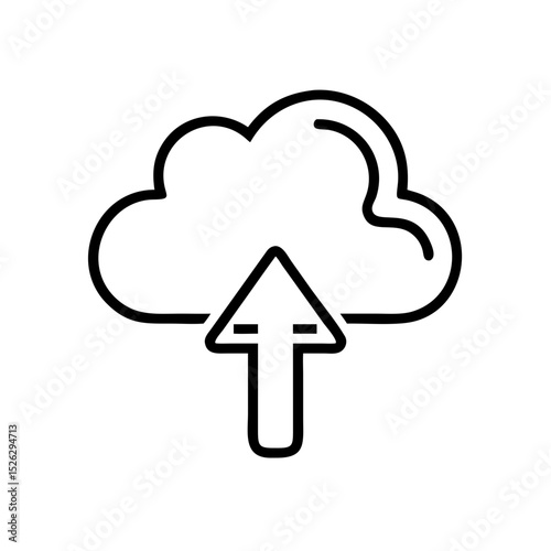 Cloud upload icon with an upward arrow on a simple background representing data transfer in digital technology