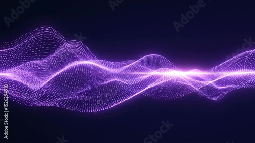 Glowing purple sound wave with flowing light particles on a dark background