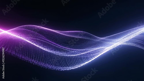 Elegant audio wave purple white particles flowing on dark background