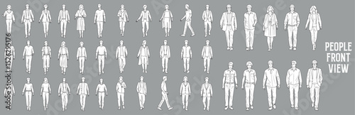 Front of view people architectural vector illustration