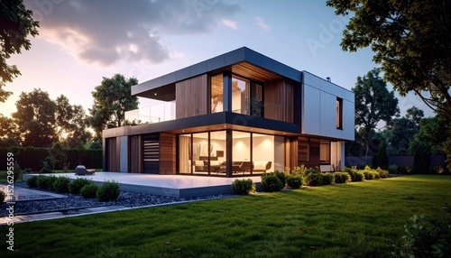 Fototapeta Naklejka Na Ścianę i Meble -  Modern house at sunset