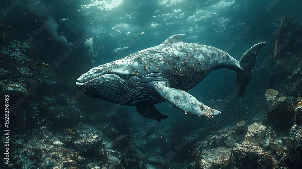Fototapeta premium A majestic whale swimming through the depths of the ocean