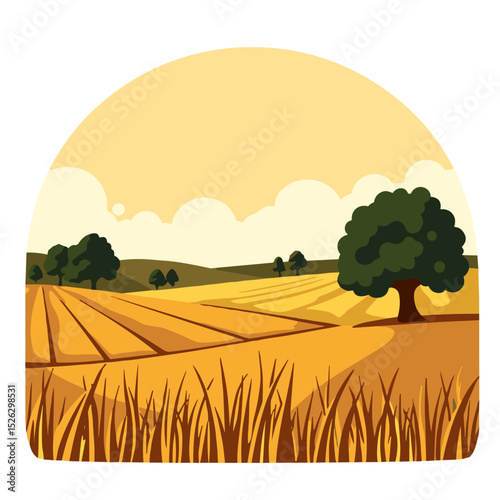 Vibrant harvest-ready field under golden sky, abundance and gratitude