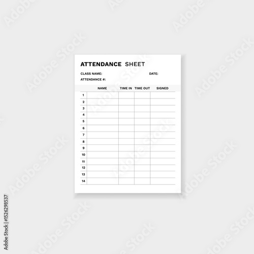Attendance form for tracking class presence. minimal design highlighting name, time, and signature.