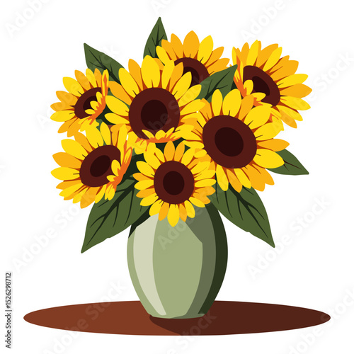Vibrant sunflower bouquet in green vase, homage to abundance