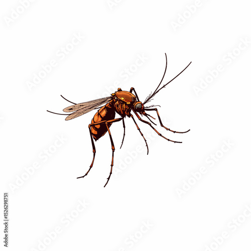 Mosquito insect illustration with detailed features on white background  
