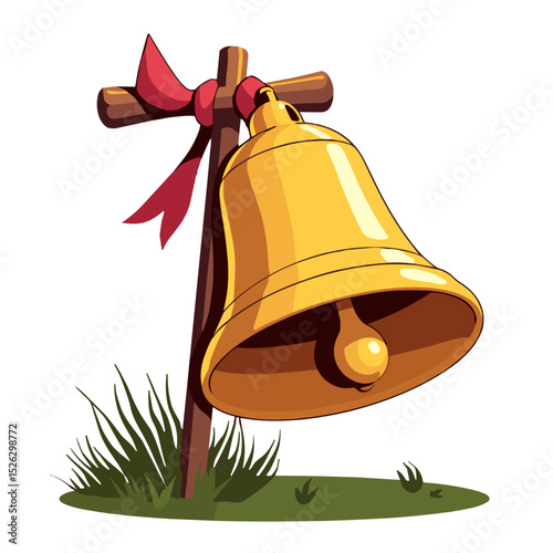 Golden bell ringing in lush grass for Harvest Festival, abundance
