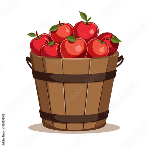 Bold vector bucket of fresh apples against white background, abundance