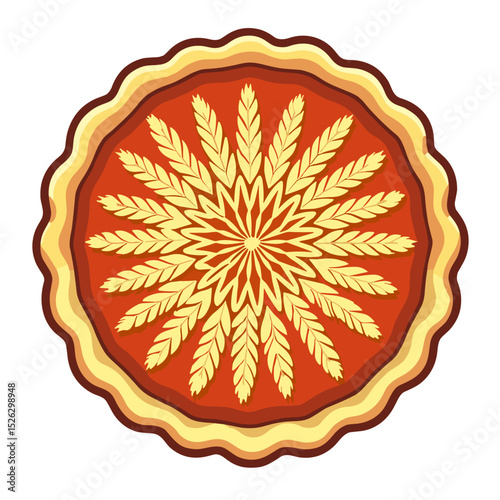 Colorful pie crust design with wheat pattern, evoking harvest abundance -