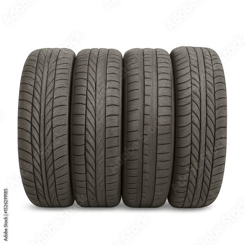 Four Car Tires: A set of four new car tires, ready for installation, showcasing their tread pattern and overall condition.  