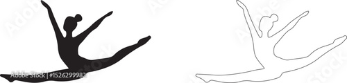 Girl doing split jump. Vector silhouette.