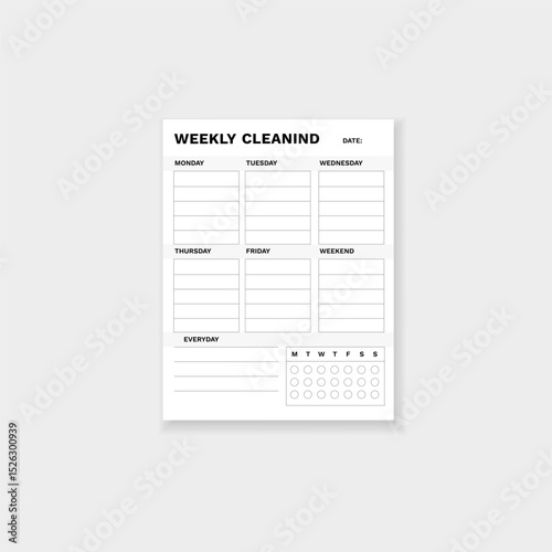 Template for weekly cleaning form. includes sections for each day to help track household tasks easily.