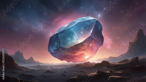 Alien Crystal Meteorite in Surreal Cosmic Landscape
