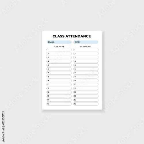 Form template for class attendance helps track full names and signatures of students or trainees.