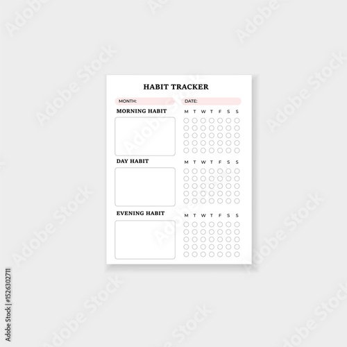 Template for tracking daily habits with sections for morning, day, and evening. includes date columns.