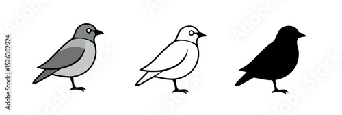 Three graphical songbird icons shown in variations of color and black and white