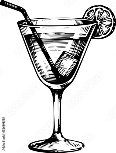Cocktails alcoholic. Vector engraving style illustration