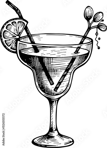 Cocktails alcoholic. Vector engraving style illustration