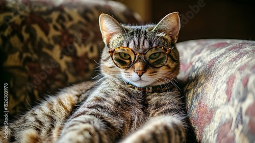 Beautiful cat relaxing gracefully on a soft surface with a serene expression and calm demeanor