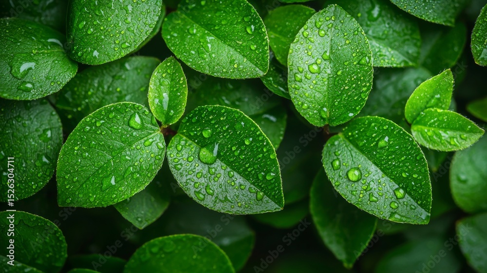 Fototapeta premium A close-up of dew on vibrant green leaves