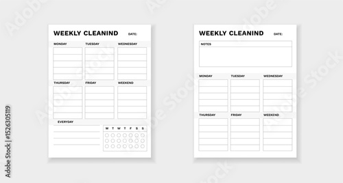Template for planning weekly cleaning, featuring organized sections for tracking tasks on each day.