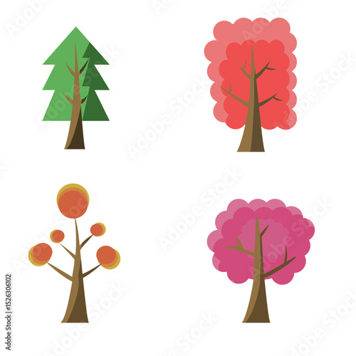 set of 4 tree with different season for background and landscape decorative and media 