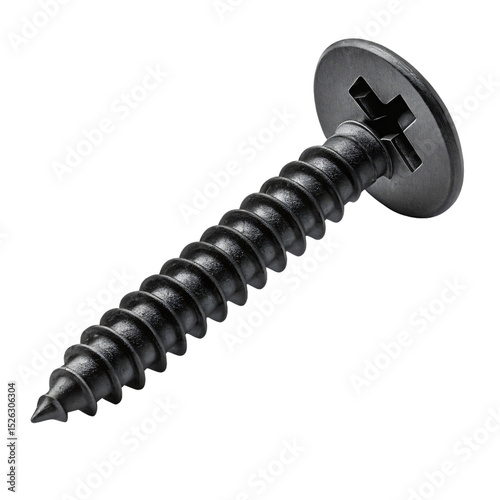 Black Drywall Screw with Phillips Head - Isolated on Transparent Background