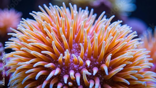 Colorful sea anemone with long tentacles in abstract swirling pattern  