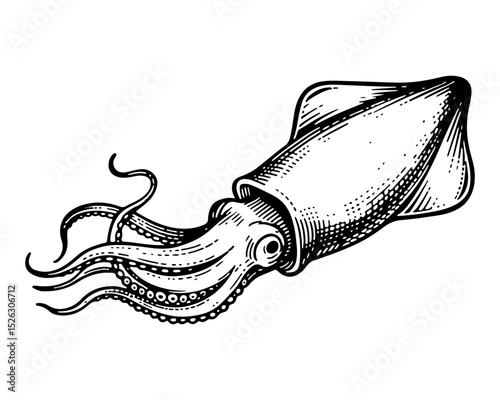 Squid. Vector engraving style illustration
