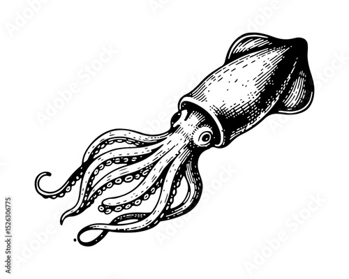 Squid. Vector engraving style illustration