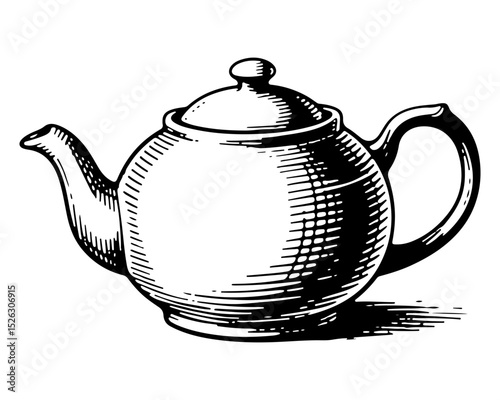 Teapot. Vector engraving style illustration