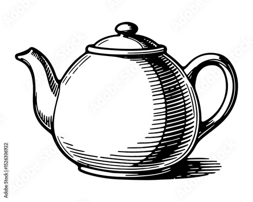 Teapot. Vector engraving style illustration